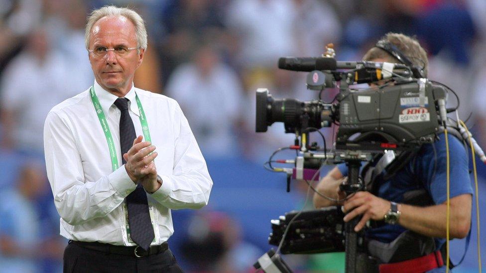 Sven-Goran Eriksson applauds at the end of the World Cup 2006 quarter final football game England vs. Portugal