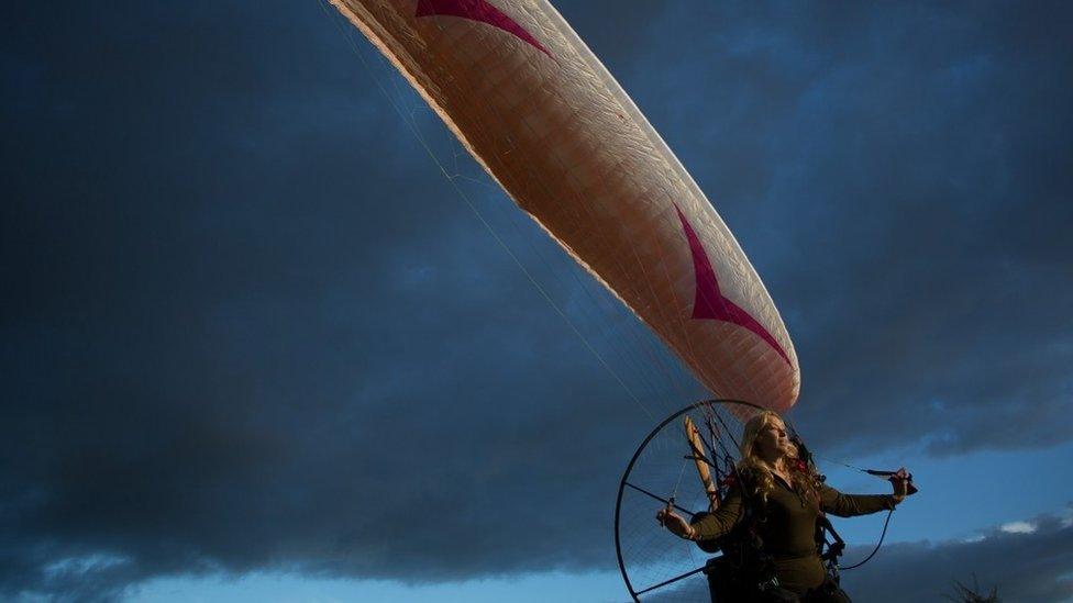 Sacha Dench with a parachute wing