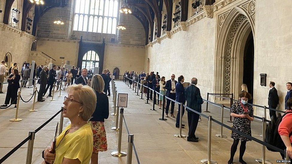 MPs queuing to vote in Westminster Hall