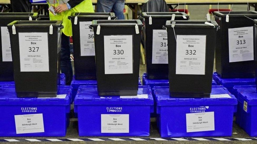 Ballot boxes waiting to be counted during last year's Scottish independence referendum