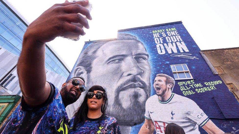 Harry Kane fans outside mural