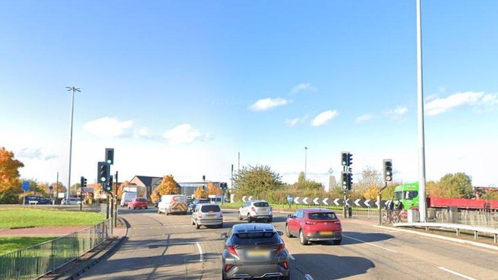 The A444 Jimmy Hill Way just before the junction with Stoney Stanton Road and Bell Green Road