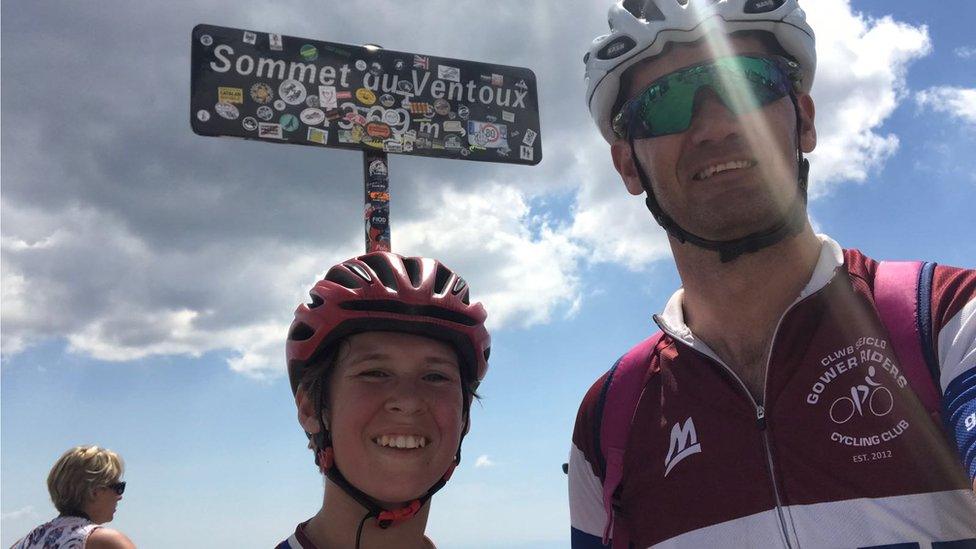 Phil Walton and his daughter Kitty at the summit of Mont Ventoux