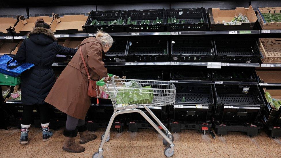 Empty supermarket shelves