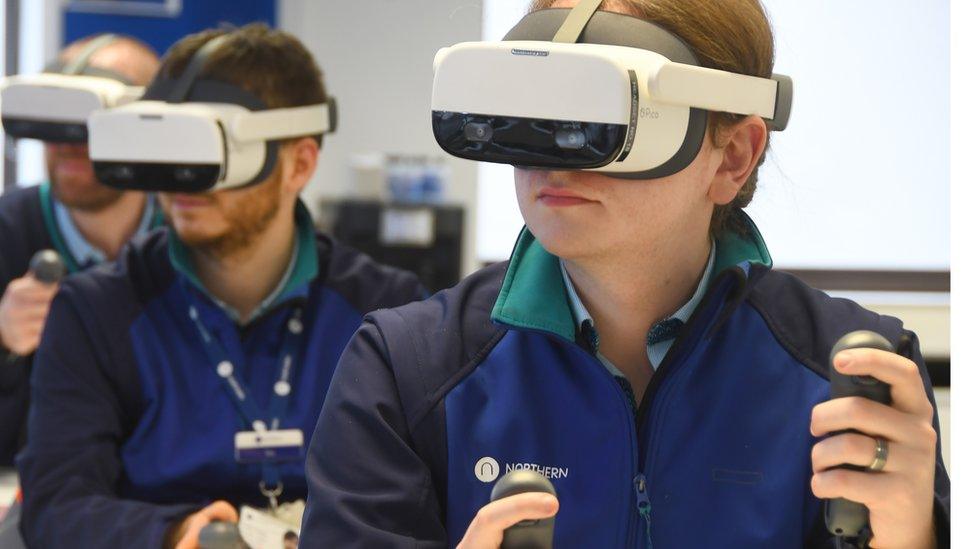 Trainee drivers being put through their paces using virtual reality headsets