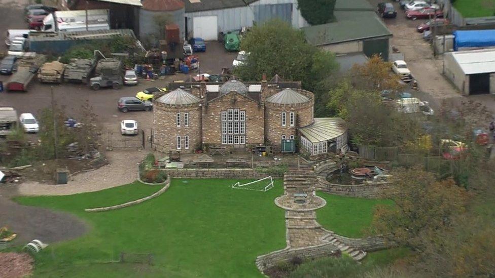 Aerial view of Robert Fidler's house and farm