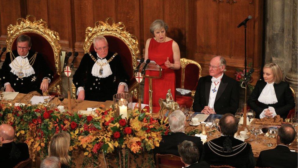 Prime Minister Theresa May speaks at the annual Lord Mayor's Banquet