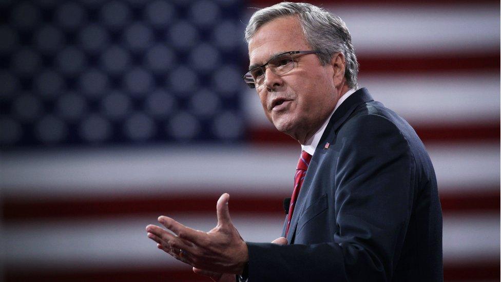 Jeb Bush in front of an American flag