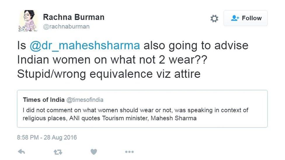 Is @dr_maheshsharma also going to advise Indian women on what not 2 wear?? Stupid/wrong equivalence viz attire