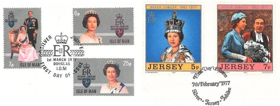 Isle of Man and Jersey Silver Jubilee stamps