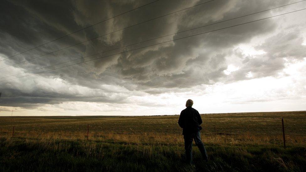 Tim Marshall monitors a supercell thunderstorm during a tornado research mission, May 8, 2017