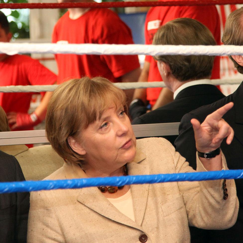 Angela Merkel visits the 'Kuckucksnest' sports facility on 20 June 20, 2011 in Frankfurt am Main, Germany