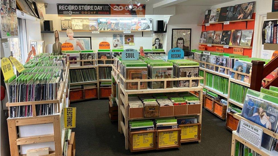 A general view of a records shop in Frome in Somerset. There are various CDs and vinyl records, from different genre's including hip hop, reggae and soul.