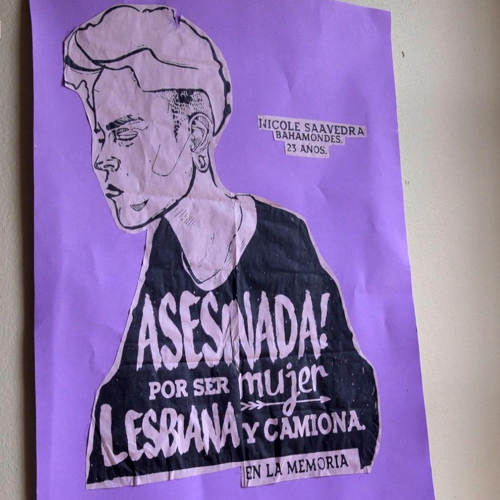 Poster depicting Nicole Saavedra Bahamondes in the headquarters of Lesbians Breaking the Silence