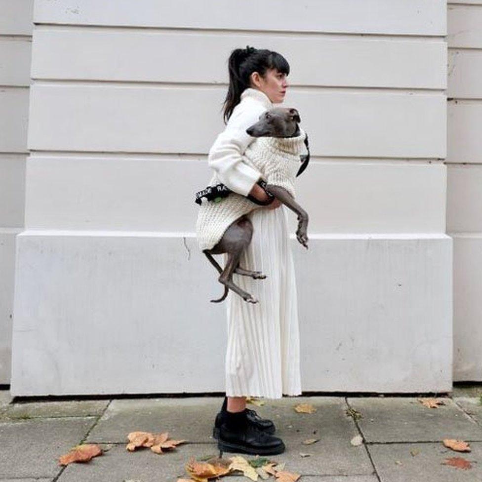 Paz Castro and her Italian greyhound Lloyd