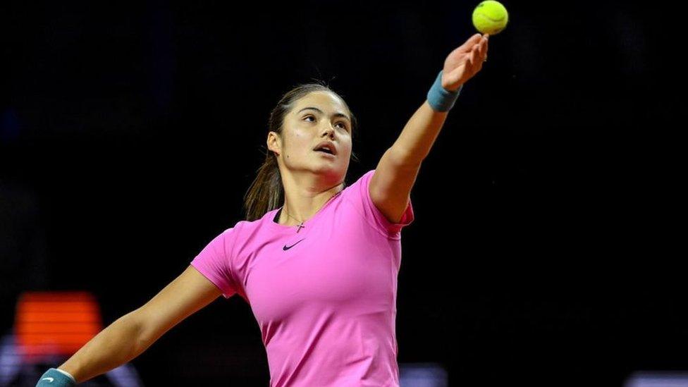 Emma Raducanu serving at the Stuttgart Open