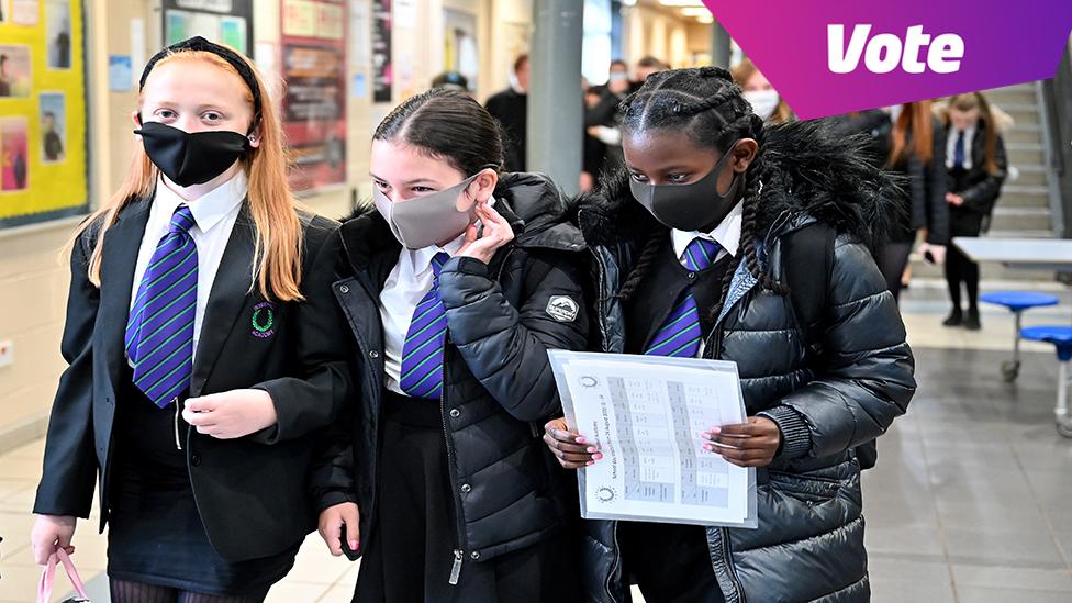 School pupils wearing masks