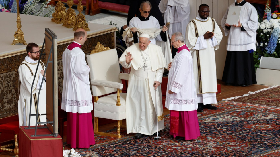 Pope Francis attends the Easter Mass at St. Peter's Square at the Vatican