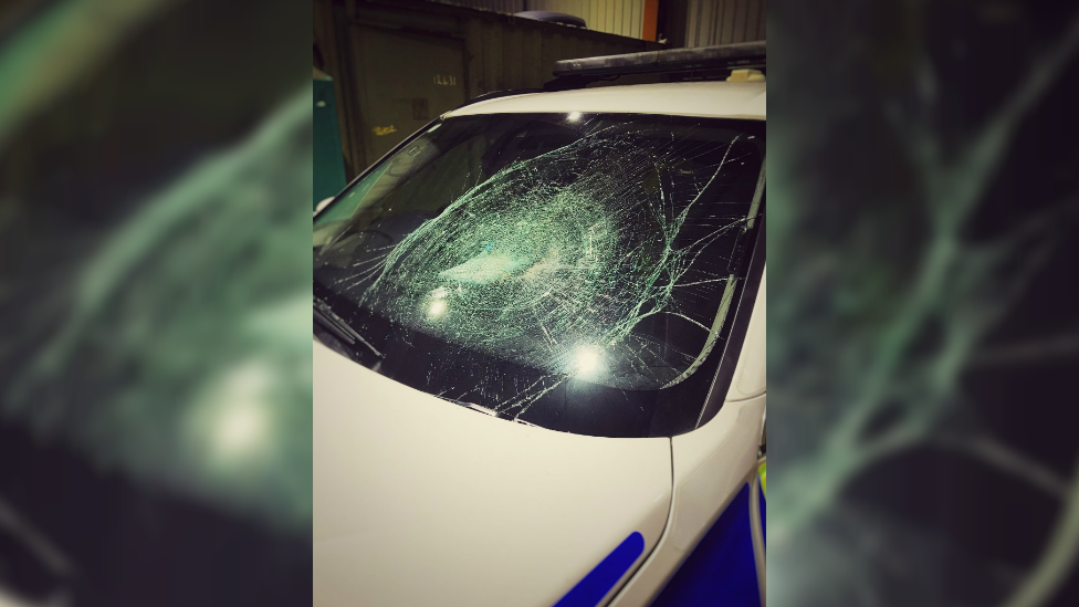 Smashed windscreen