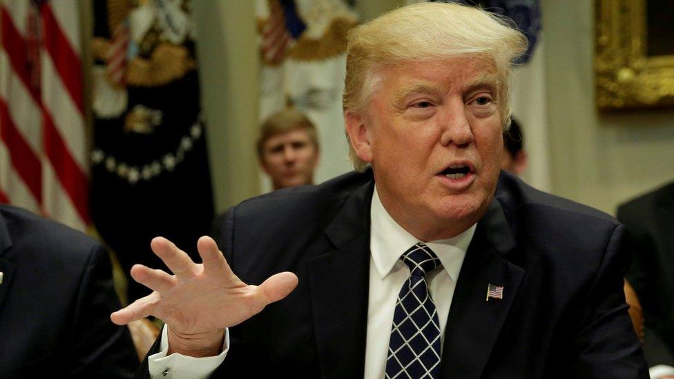 President Trump talks to the media during a roundtable discussion with farmers at the White House on April 25, 2017