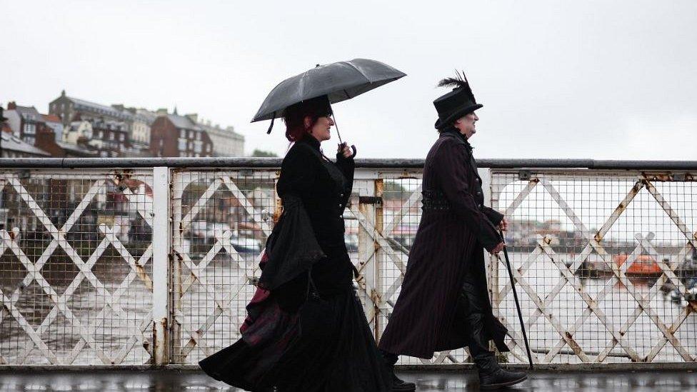 People attend the Whitby Goth Weekend in Whitby