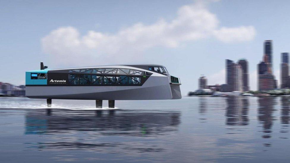 A artist's impression of the Artemis Technologies hydrofoiling 100% electric ferry