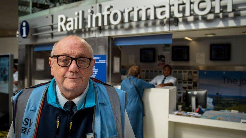 Jeffery Fry in his blue hi-vis jacket at Waterloo station