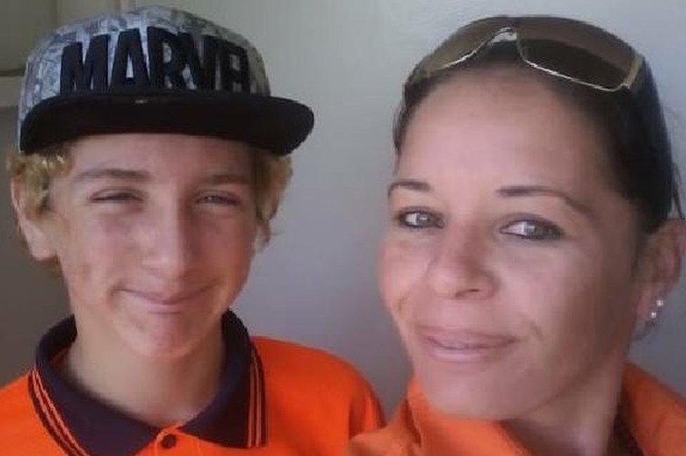 Australian teenager Tyrone Unsworth with his mother