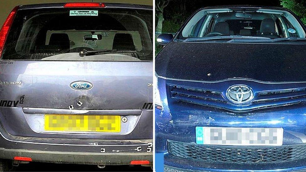 Matthew Daley's car (left) & Donald Lock's car (right)