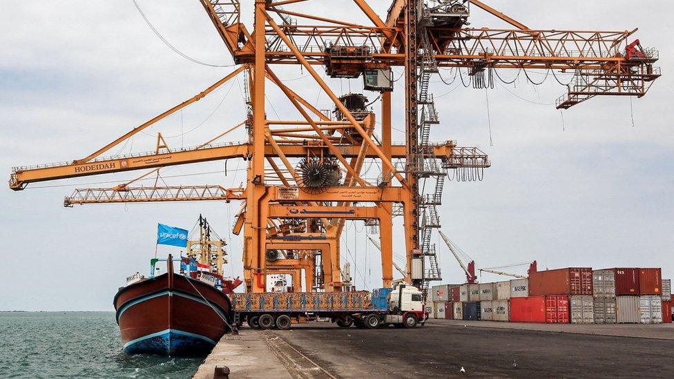 View of UN cargo ship docked at Hudaydah on 1 February