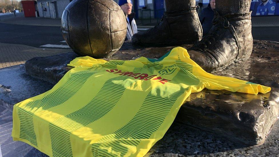 A Nantes shirt left in tribute at Cardiff City Stadium