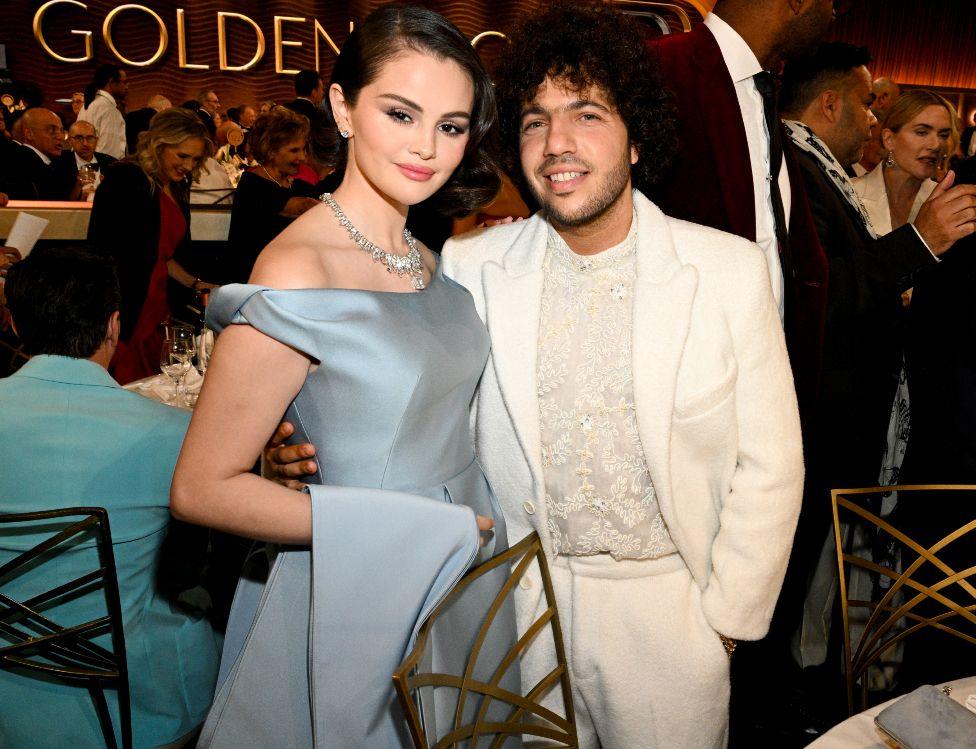 Selena Gomez, Benny Blanco during the 82nd Annual Golden Globes held at The Beverly Hilton on January 05, 2025 in Beverly Hills, California