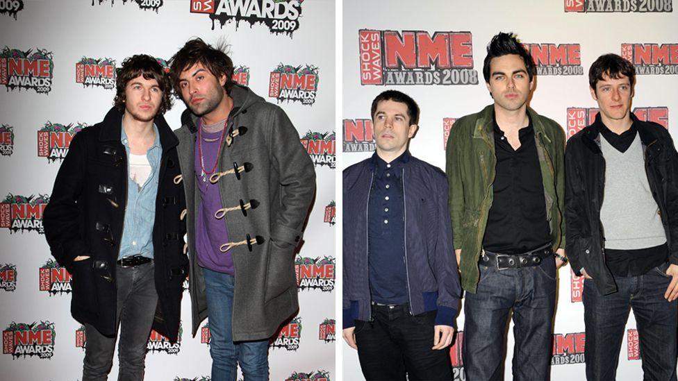 Composite image showing The Kooks at the 2009 NME Awards, and Hard-Fi at the 2008 ceremony