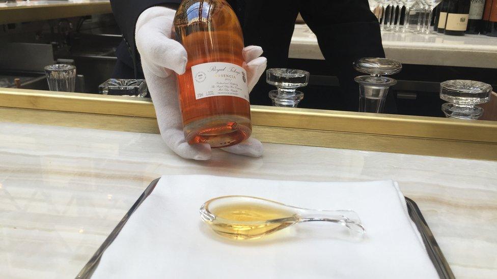 A spoonful of Royal Tokaji on display at the Trump hotel in Washington, DC.