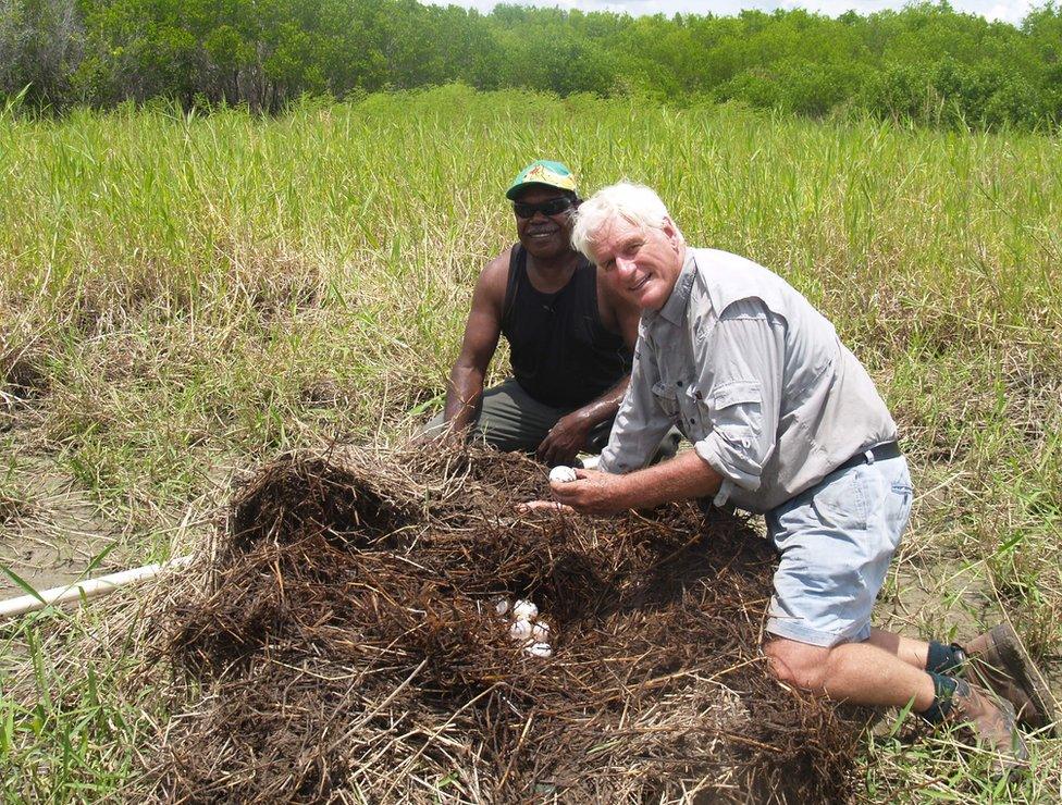 John Lever (right) started Koorana, the first commercial crocodile farm in the north-eastern state of Queensland