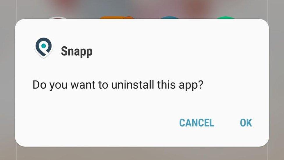 Snapp uninstall message