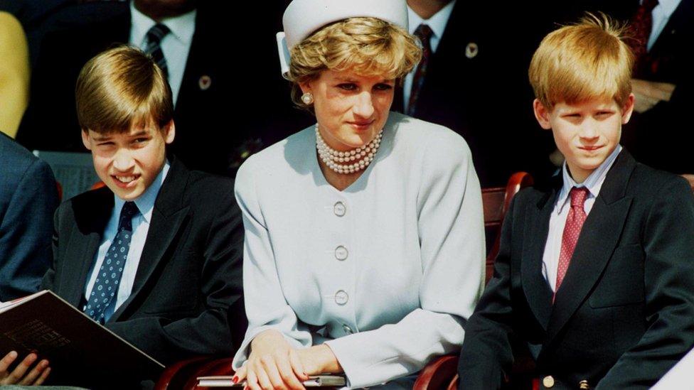 Prince William (left) and Prince Harry (right) with their mother, Princess Diana (centre)