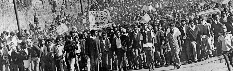 A demonstration in Cape Town in September 1976 following the Soweto Uprising in June that year