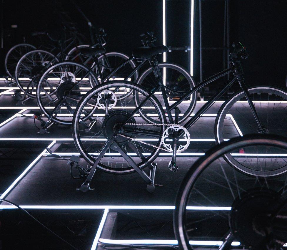 Bicycles which will power the production at the Barbican