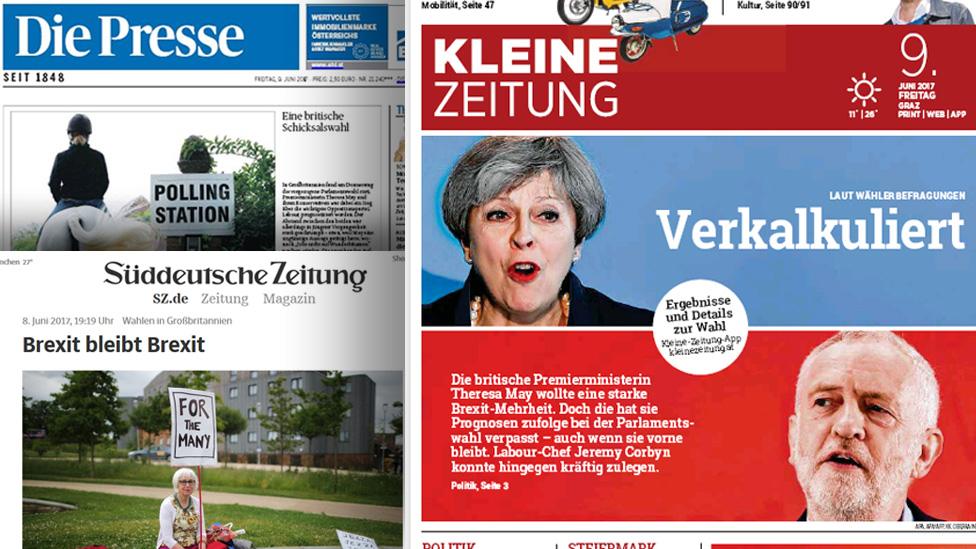 German and Austrian newspaper and website front pages