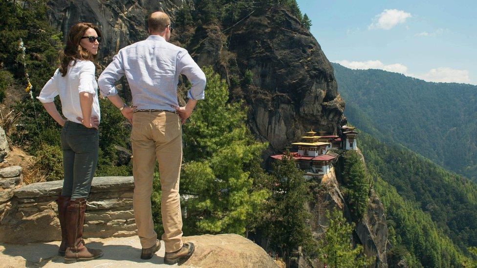 Duke and Duchess of Cambridge admire view of the Tiger's Nest Monastery, near Paro, Bhutan