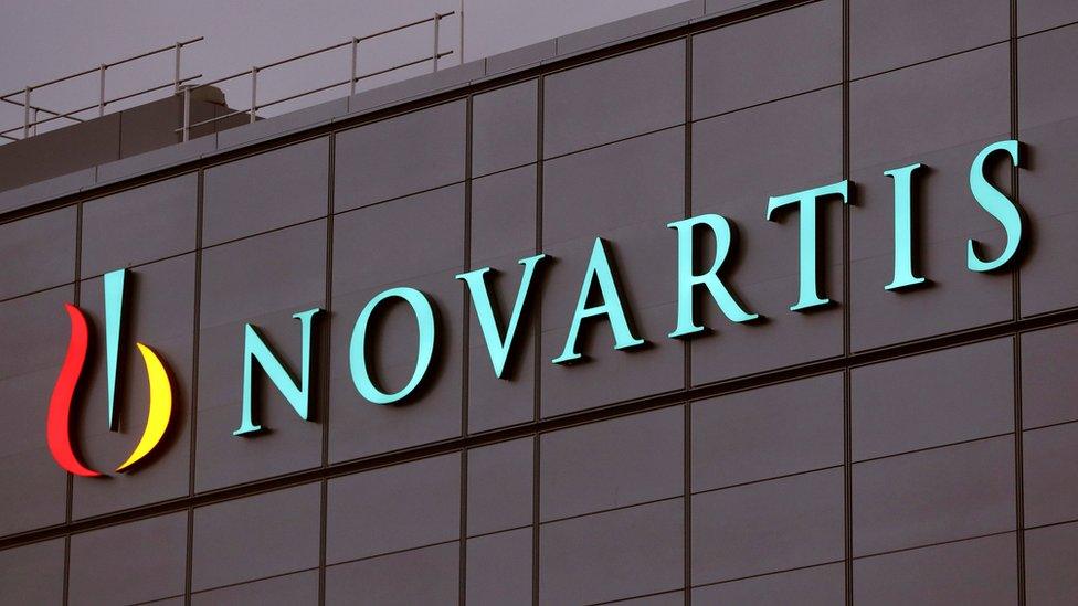 The Novartis logo is seen on the side of its plant in Stein, Switzerland