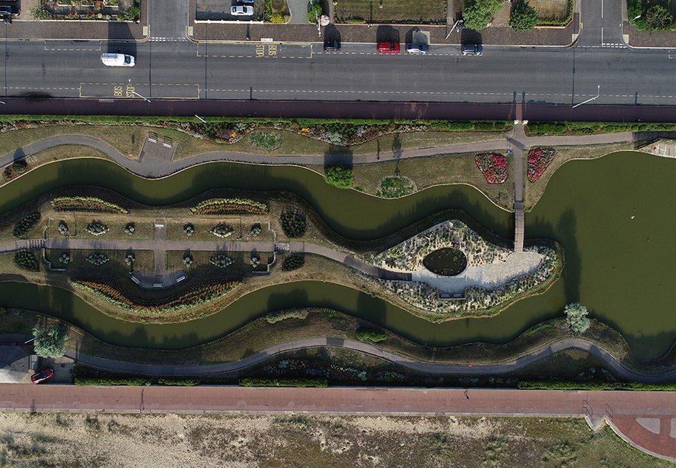 Aerial view of Great Yarmouth's waterway