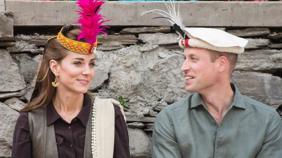 Duke and Duchess of Cambridge wear traditional Pakistani headwear as they visit a settlement of the Kalash people on 16 October 2019