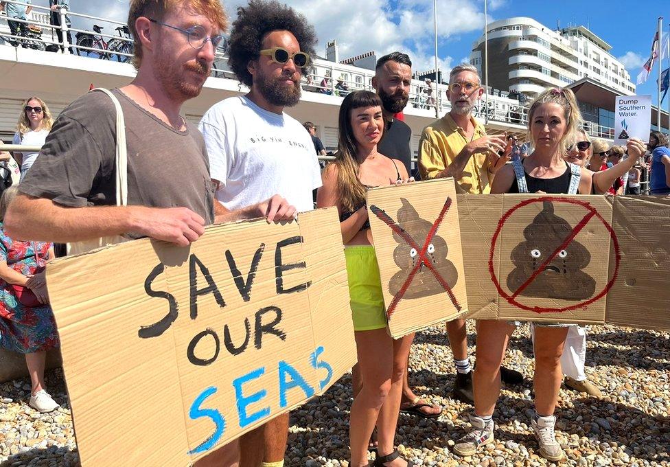 Sewage protestors in St Leonards