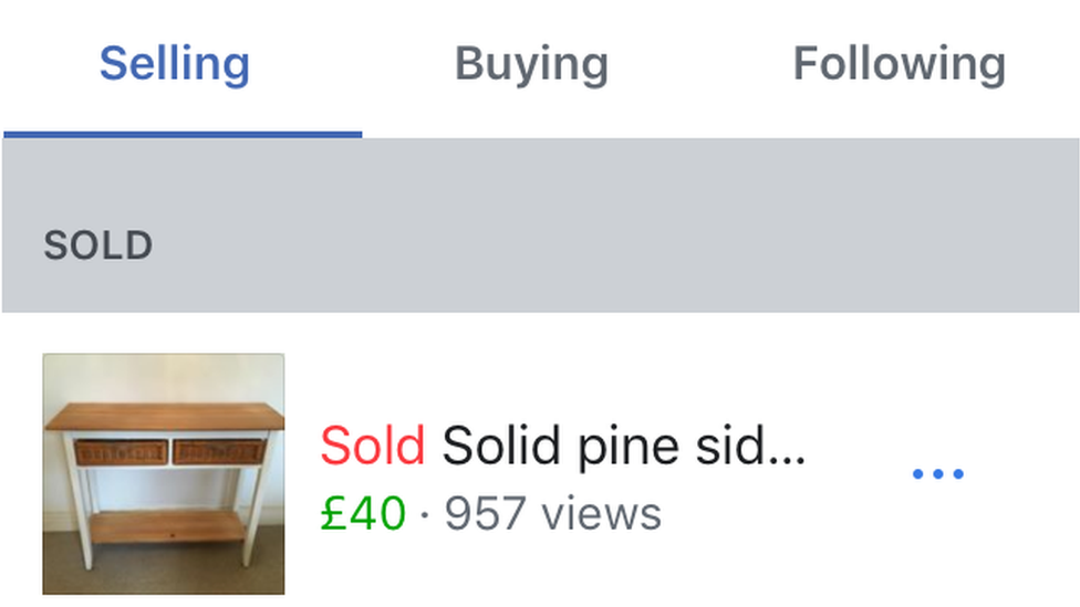 Facebook Marketplace advert saying sold