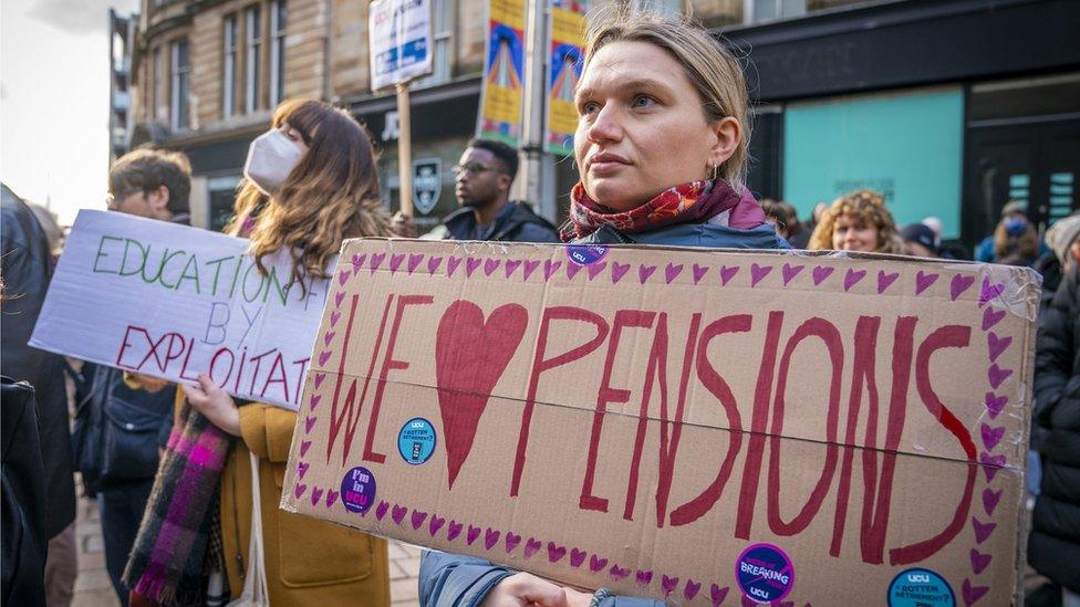 members of the University and College Union (UCU) during a rally in Glasgow in February