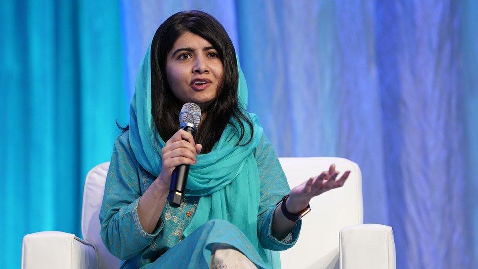 Co-founder of Malala Fund and a Nobel Laureate Malala Yousafzai speaks on stage at Massachusetts Conference For Women 2019