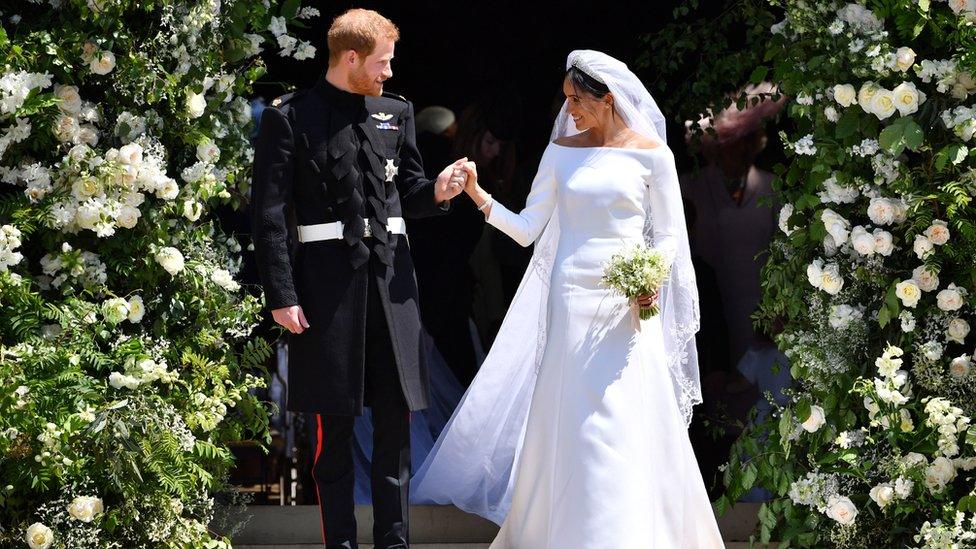 The Duke and Duchess of Sussex leaving the chapel