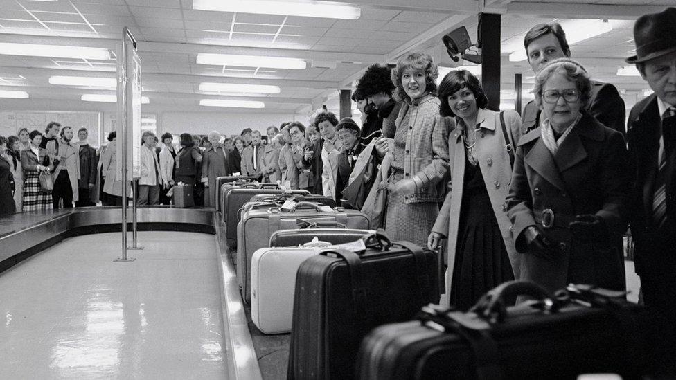 Passengers at Stansted Airport in the 1970s